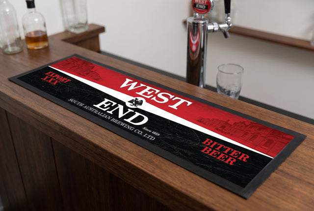 West End Premium Rubber-Backed Bar Mat Runner on a bar top