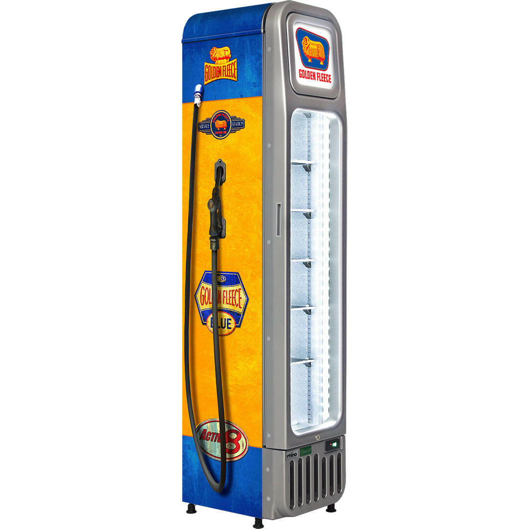 Golden Fleece Fuel Pump Skinny Glass Door Upright Cool Retro Bar Fridge - Model SK135L-FP-FLEECE