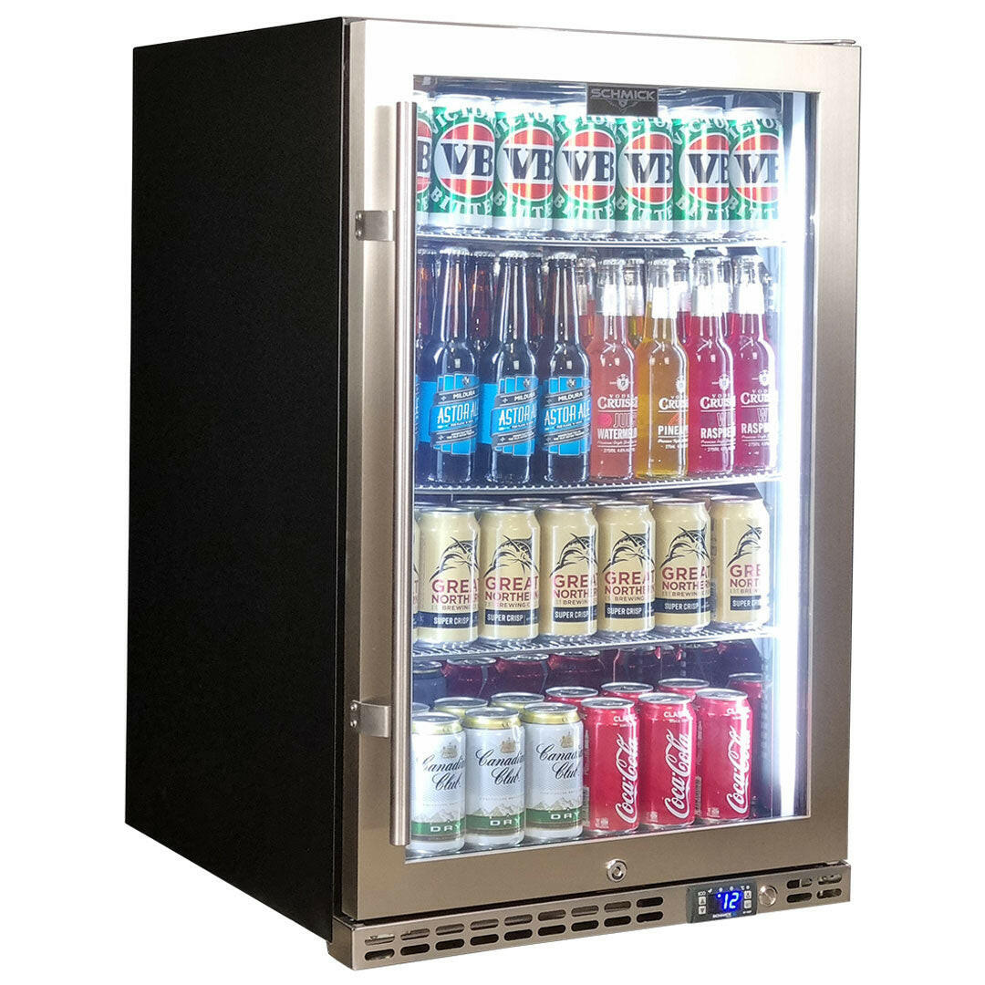 Schmick 164L Stainless Steel Quiet Front Venting Under Bench Triple Glazed Glass Door Bar Fridge - SK146R-SS
