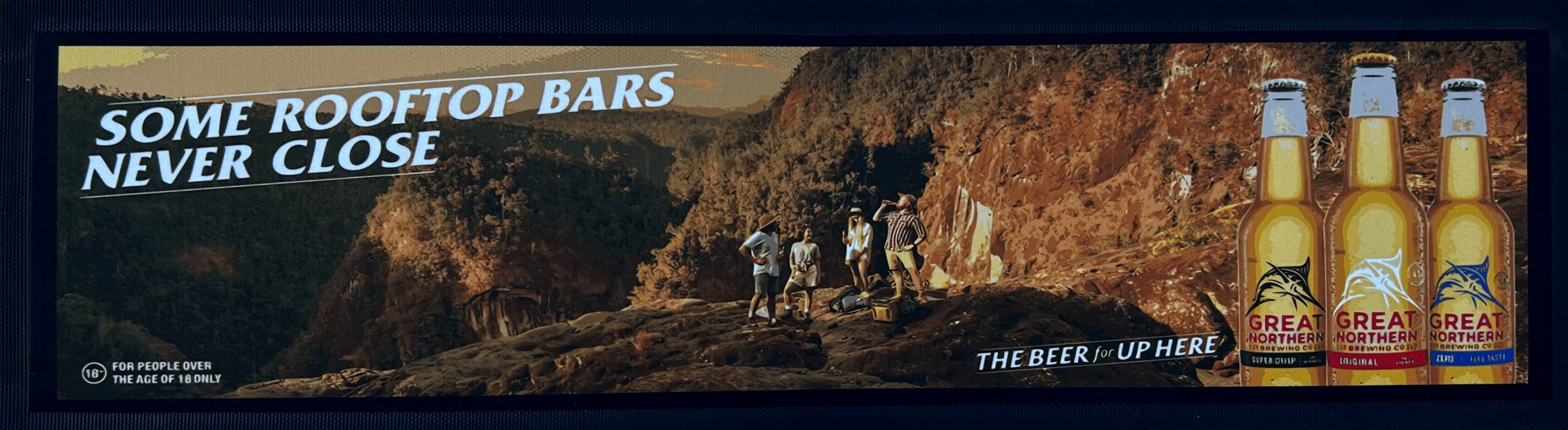 Great Northern "Some Rooftop Bars Never Close" Premium Rubber-Backed Bar Mat Runner - KING CAVE