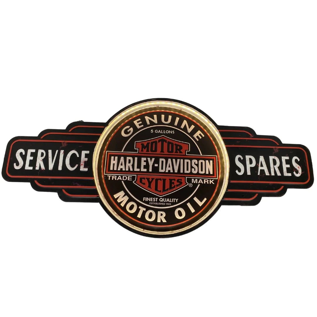 Harley Davidson 12 Volt Premium Embossed Light Up LED Bar Sign - KING CAVE