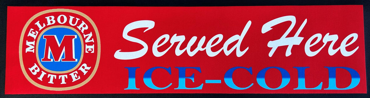 Melbourne Bitter "Served Here Ice Cold" Premium Rubber-Backed Bar Mat Runner - KING CAVE