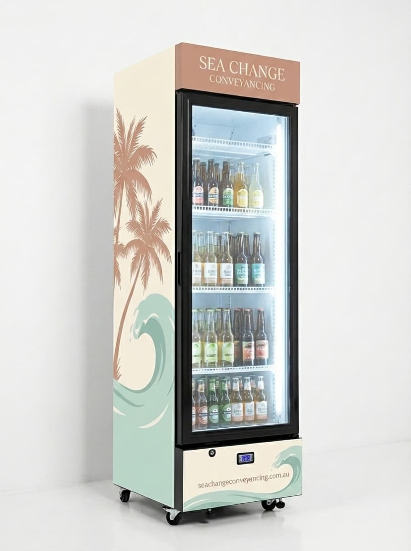 After — Sea Change Conveyancing branded fridge