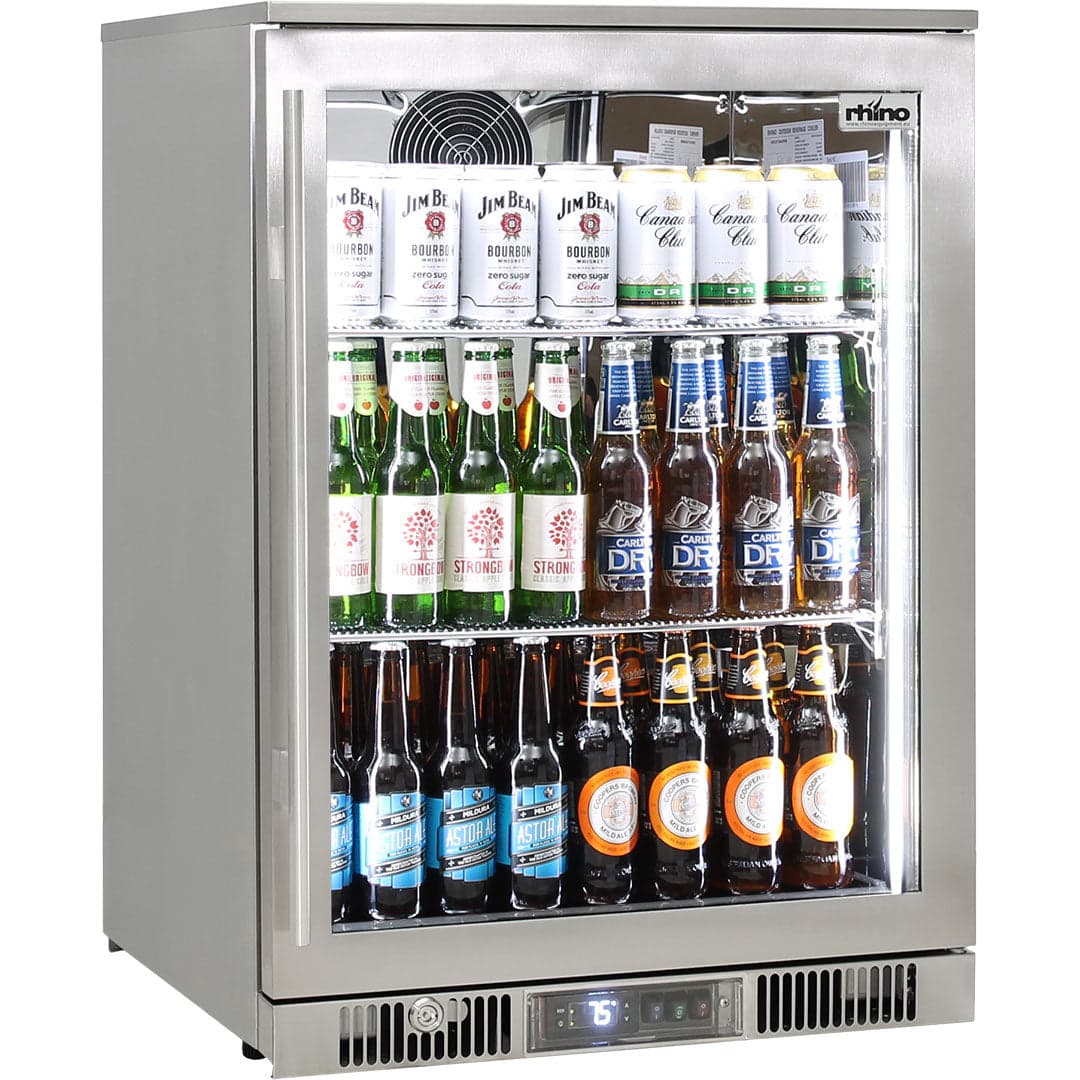 316 marine-grade stainless steel detail on Rhino ENV outdoor bar fridge