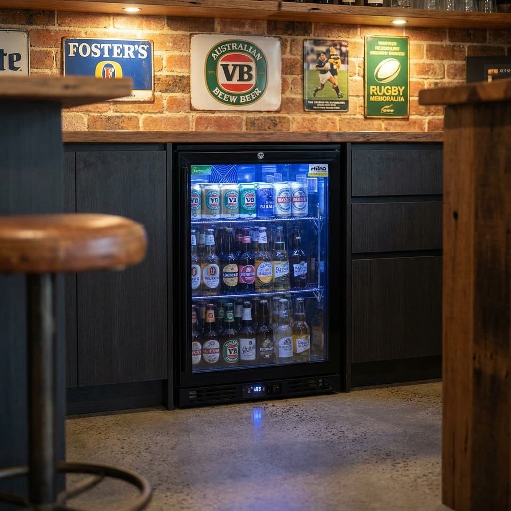 Rhino Night Club Commercial Multi Light Colored Black Quiet 1 Door Bar Fridge - Model SG1R-NC styled in modern kitchen setting