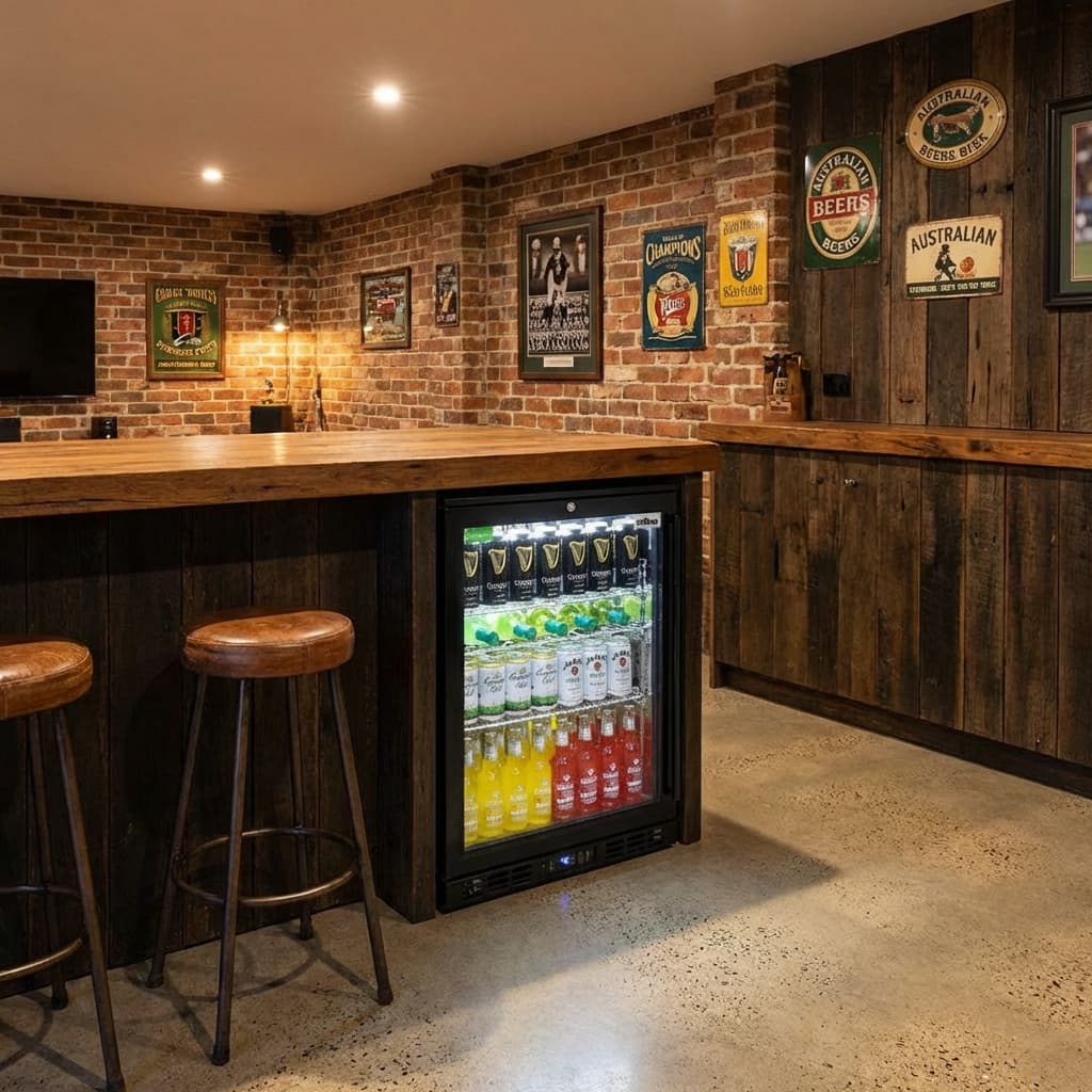 Rhino Black 1 Heated Glass Door Bar Fridge With Brand Parts And Low Energy Consumption - Model SG1L-B-HD styled in modern kitchen setting