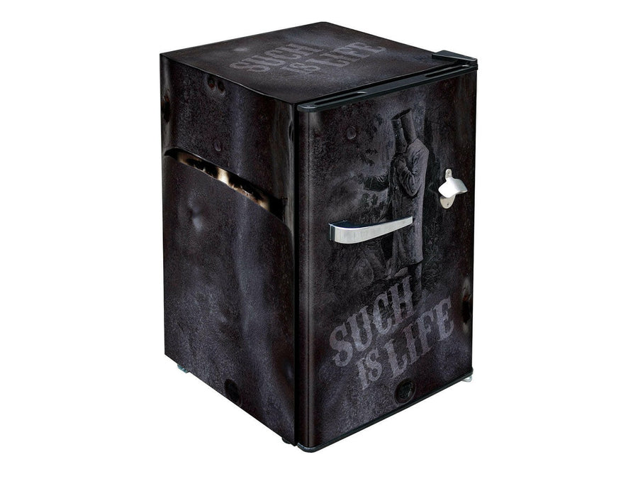 Ned Kelly retro mini bar fridge 70L — front view with licensed artwork