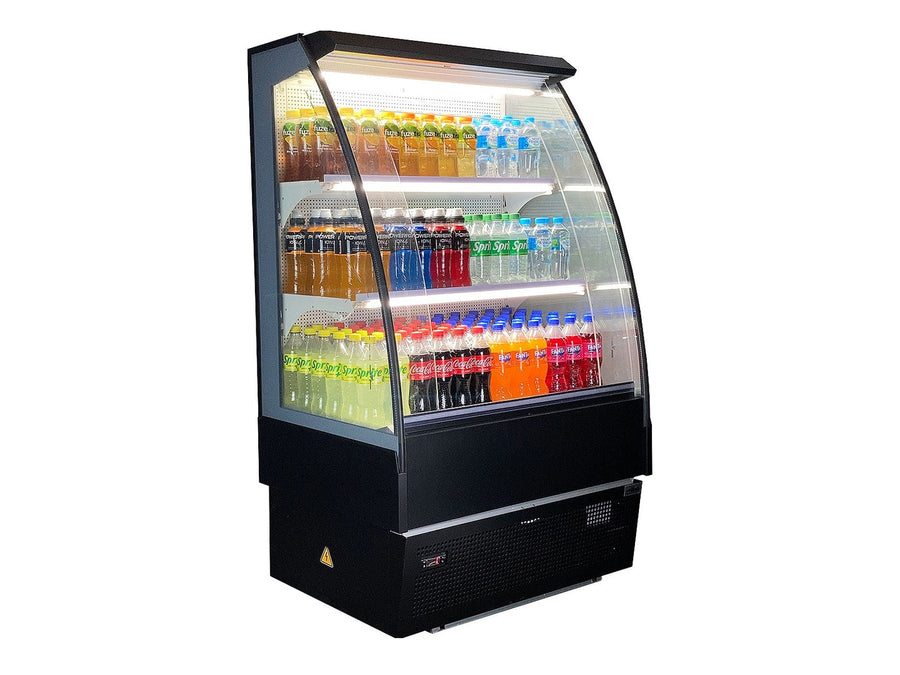 Rhino TK-9 open display commercial fridge — running costs compared with glass door units
