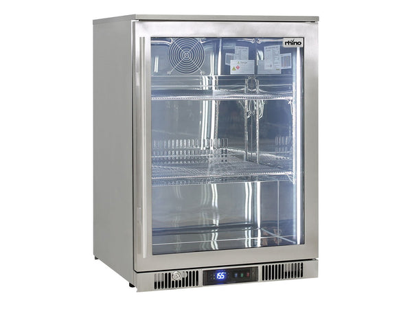 Rhino ENV1R-SS 148L outdoor bar fridge in 316 marine grade stainless — front view