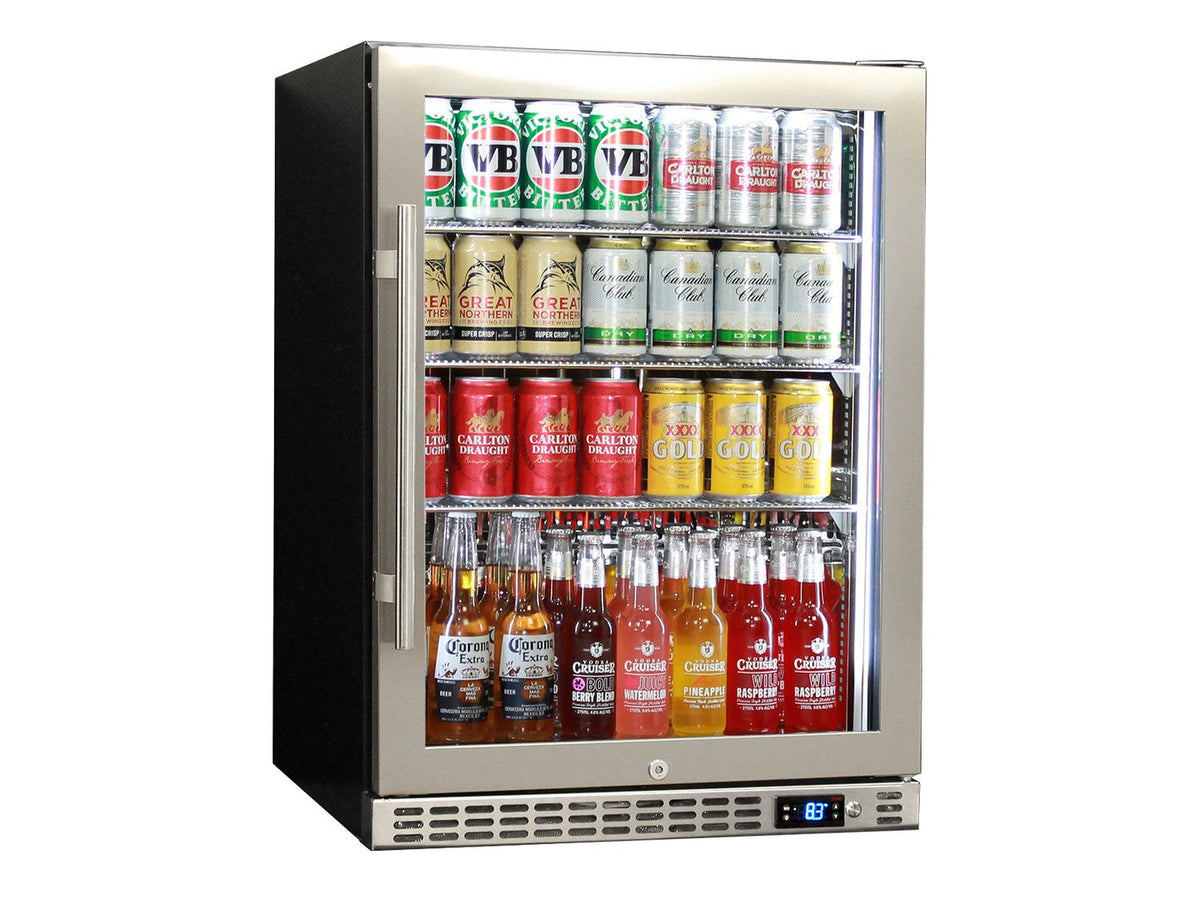 Schmick SK156R-HD 164L under-bench heated glass door bar fridge — front view