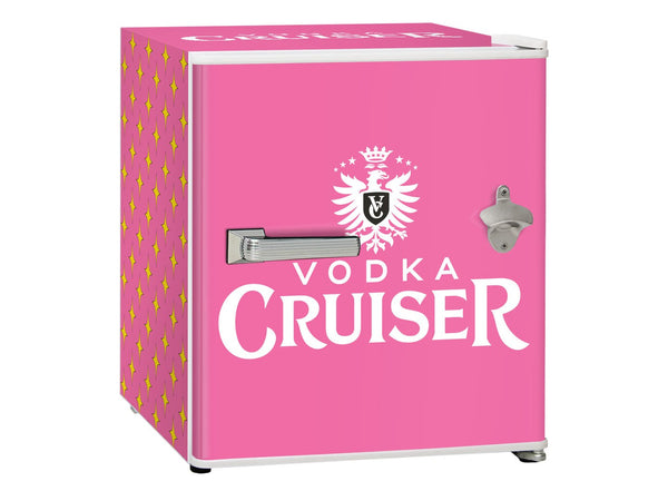 Vodka Cruiser 46L retro mini bar fridge — licensed party artwork