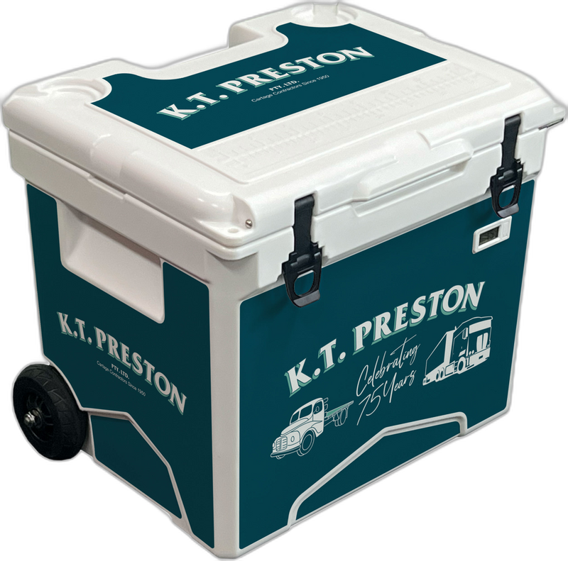 Custom branded bar fridge with K&T Preston 75th anniversary logistics livery