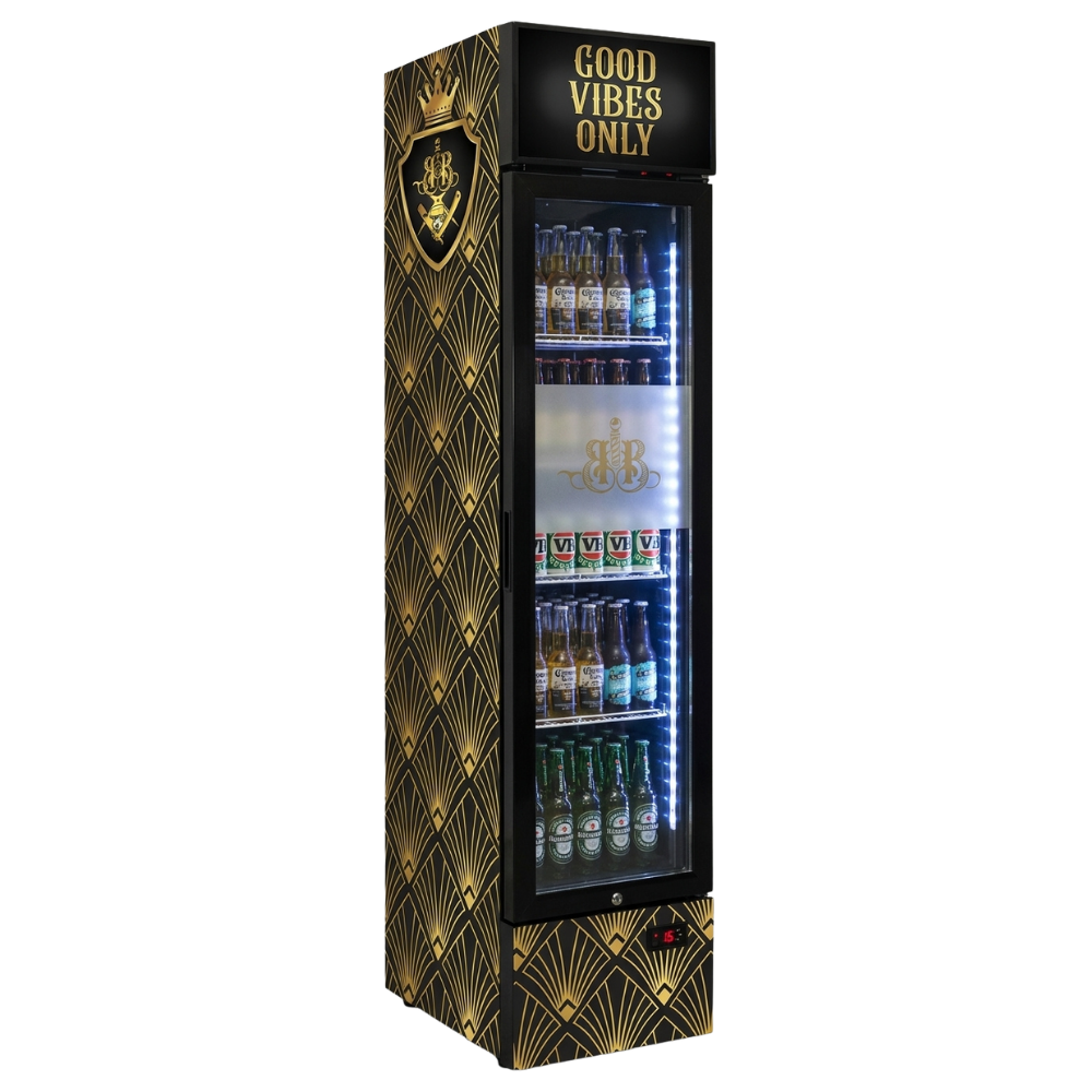Custom Branded Bar Fridge | 160L Retail Wall — branded example: 160l - Custom Vinyl Wrapped Branded Fridge - Example 32