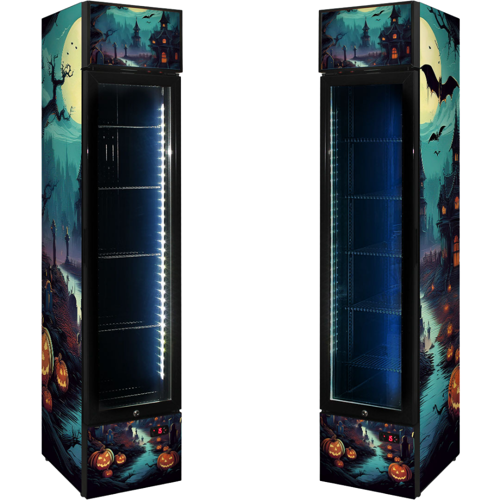 Custom Branded Bar Fridge | 160L Retail Wall — branded example: 160l - Halloween Custom Branded Fridges