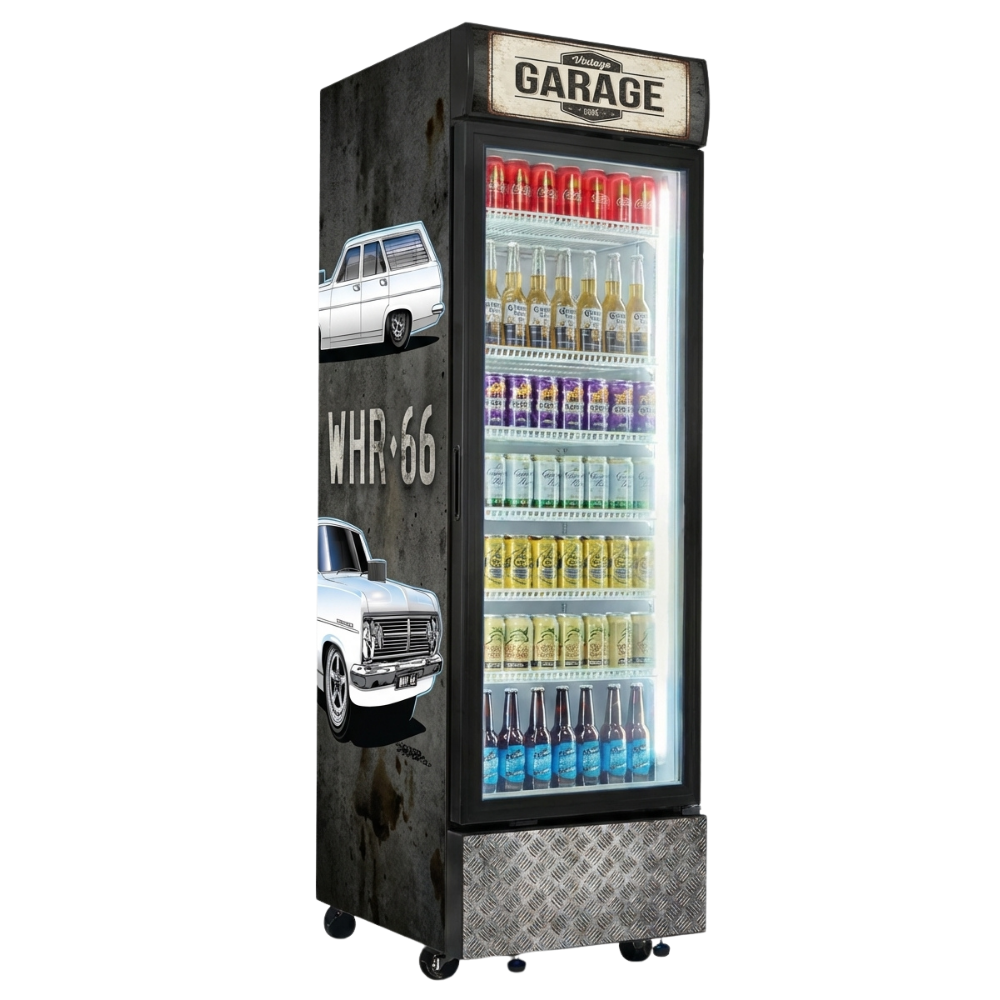 Custom Branded Bar Fridge | 370L Shopfront Tower — branded example: 370l - Custom Vinyl Wrapped Branded Fridge - Example 22