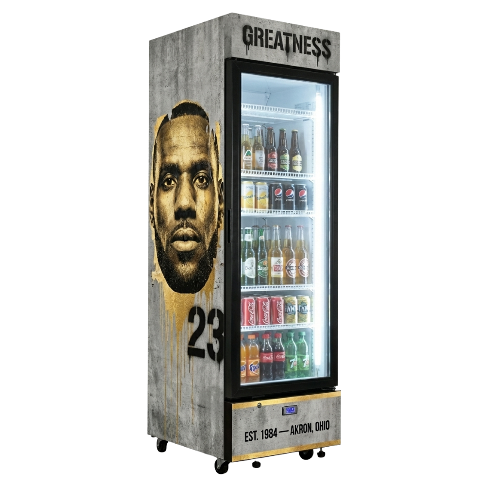 Custom Branded Bar Fridge | 370L Shopfront Tower — branded example: 370l - Custom Vinyl Wrapped Branded Fridge - Example 22 (2)