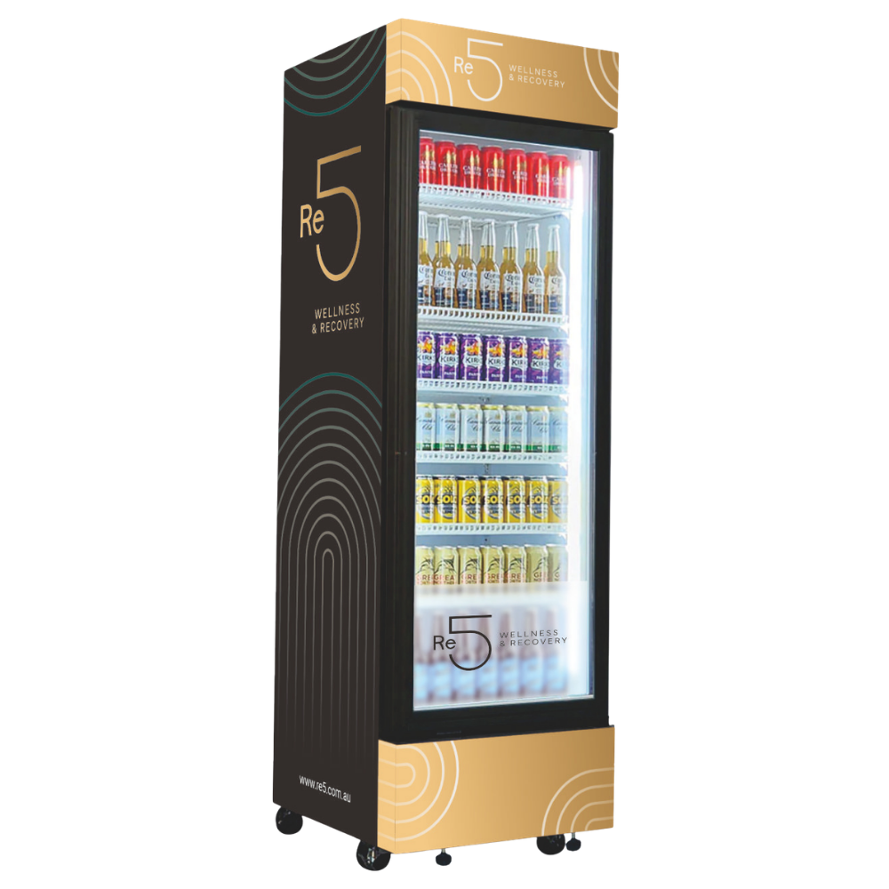 Custom Branded Bar Fridge | 370L Shopfront Tower — branded example: 370l - Custom Vinyl Wrapped Branded Fridge - Example 31