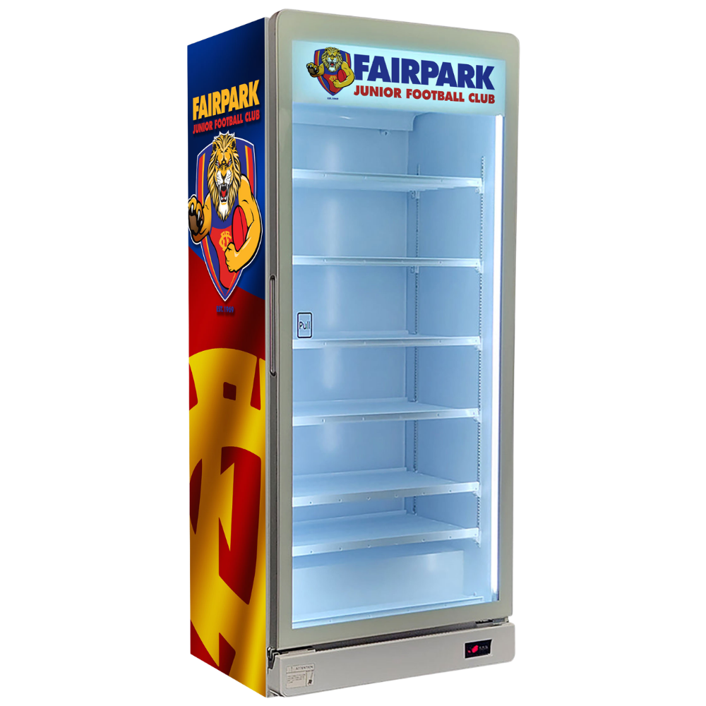 Custom Branded Bar Fridge | 737L Flagship Showcase — branded example: 737l - Fairpark Junior Football Custom Branded Fridge