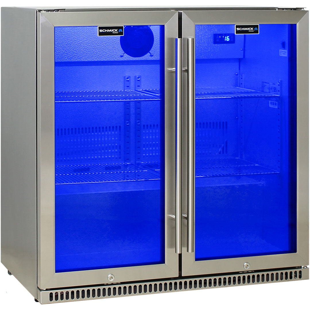 Schmick SK190-SS - Stainless Bar Fridge 2 Door With Heated Glass and Triple Glazing