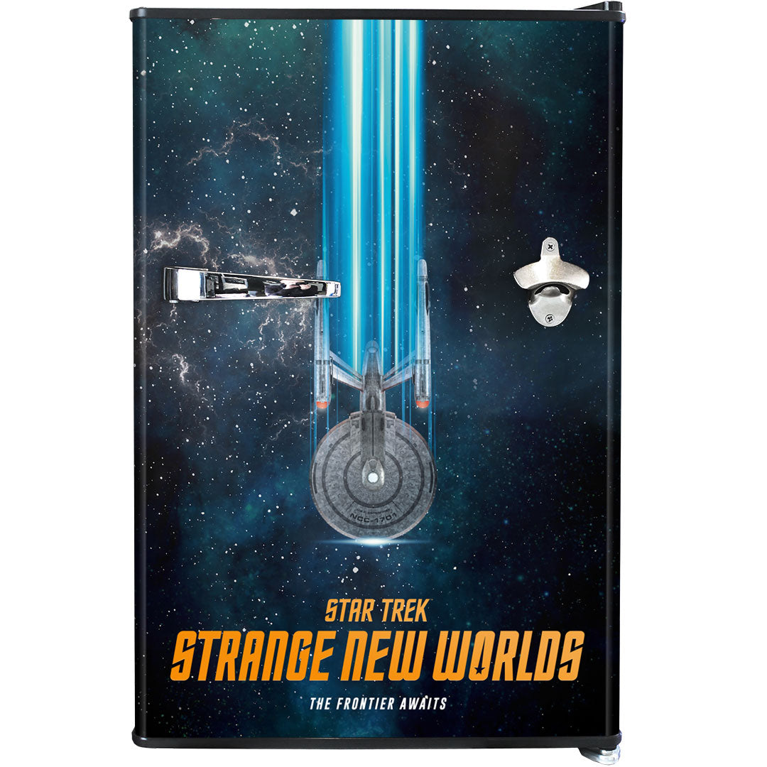 Star Trek Strange New Worlds Design Retro Mini Bar Fridge 70 Litre Schmick Brand With Opener - BC70B-RET-ST-SNW11