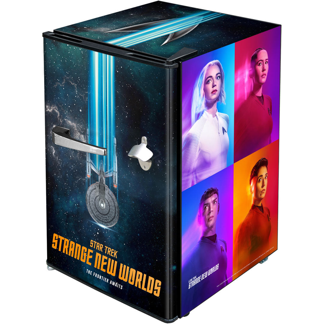 Star Trek Strange New Worlds Design Retro Mini Bar Fridge 70 Litre Schmick Brand With Opener - BC70B-RET-ST-SNW11