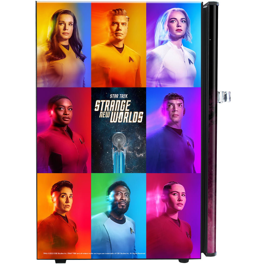 Star Trek Strange New Worlds Design Retro Mini Bar Fridge 70 Litre Schmick Brand With Opener - BC70B-RET-ST-SNW12