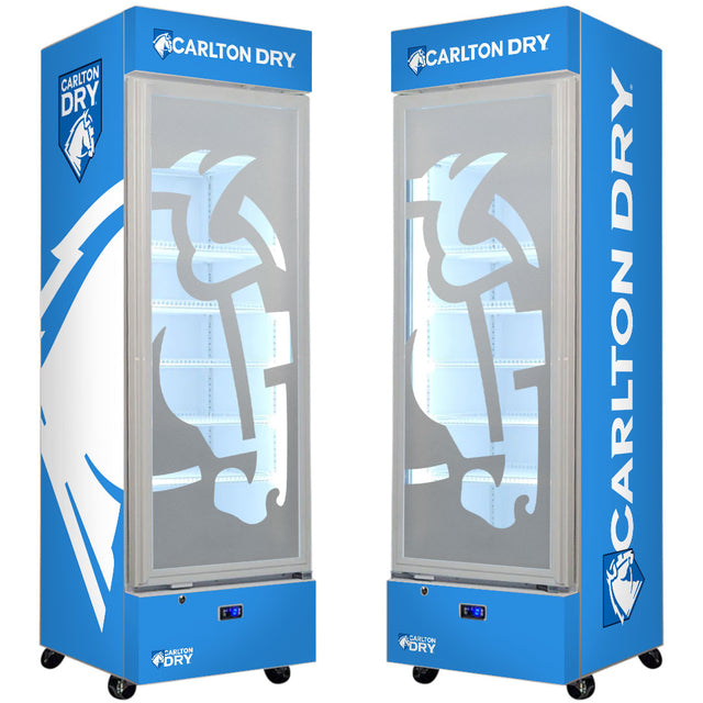 Carlton Dry Mid 3.5% Branded Design - Upright Quiet Running Glass Door Bar Fridge - Model SC372-MID