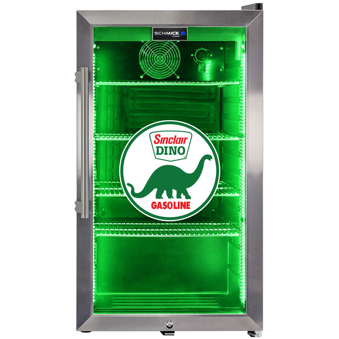 Dino Schmick Vintage Fuel Pump Triple Glazed Alfresco Bar Fridge With LED Strip Lights - HUS-SC88-FP-DINO