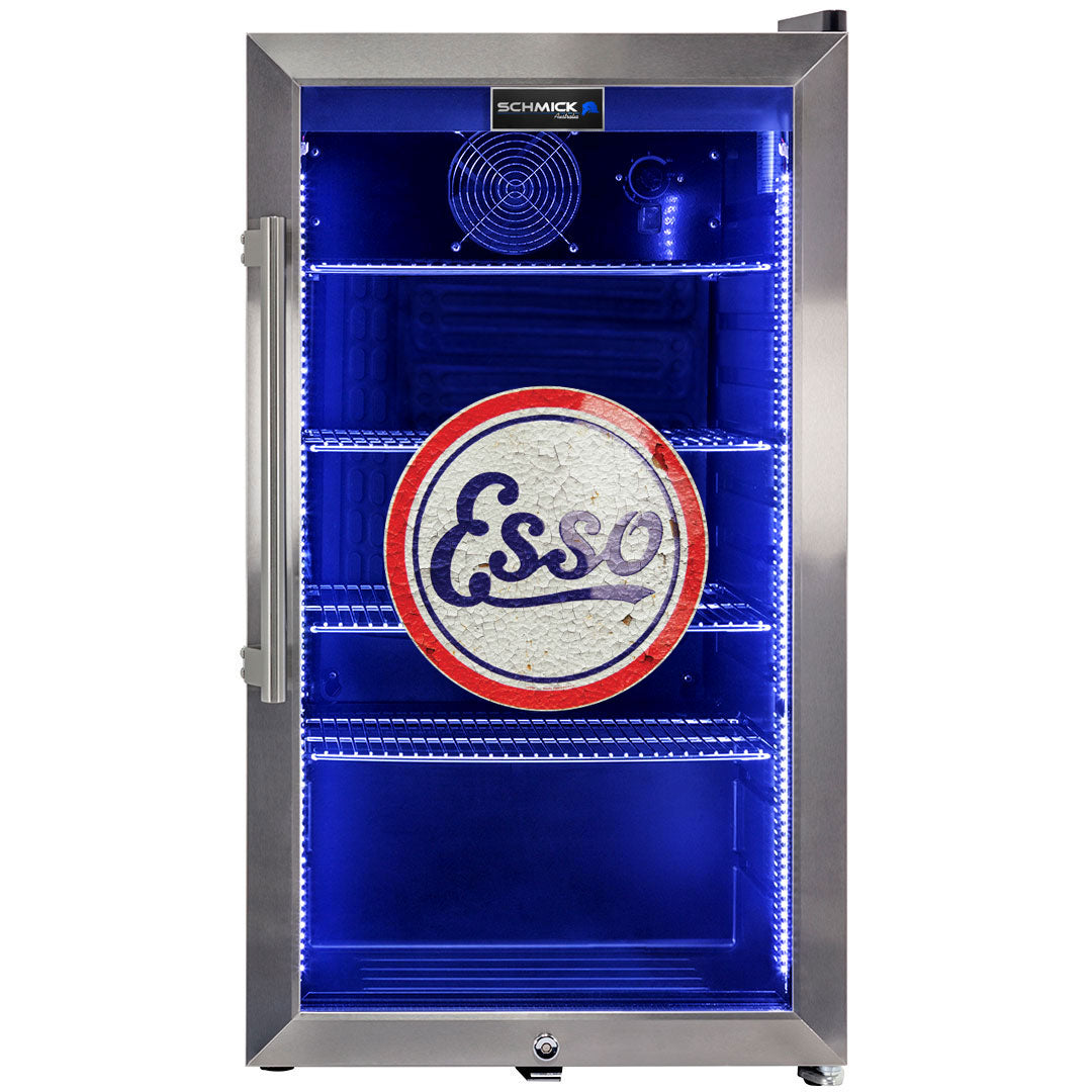 ESSO Schmick Vintage Fuel Pump Triple Glazed Alfresco Bar Fridge With LED Strip Lights - HUS-SC88-FP-ESSO