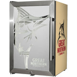 Great Northern Gold Tropical Glass Door Fridge - 80 Cans Left Hinge Model EC68L-SSH-GOLD