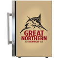 Great Northern Gold Tropical Glass Door Fridge - 80 Cans Left Hinge Model EC68L-SSH-GOLD