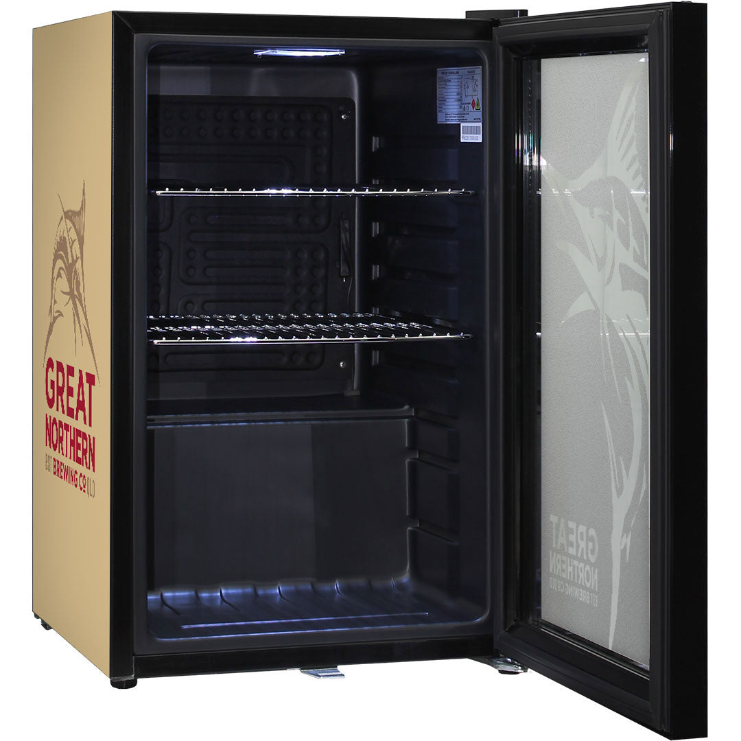 Great Northern Branded Glass Door Bar Fridge With Cool Frosted Door Logo - SC70-B-GNBC-GOLD