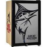 Great Northern Branded Glass Door Bar Fridge With Cool Frosted Door Logo - Model SC70-B-GNBC-GOLD