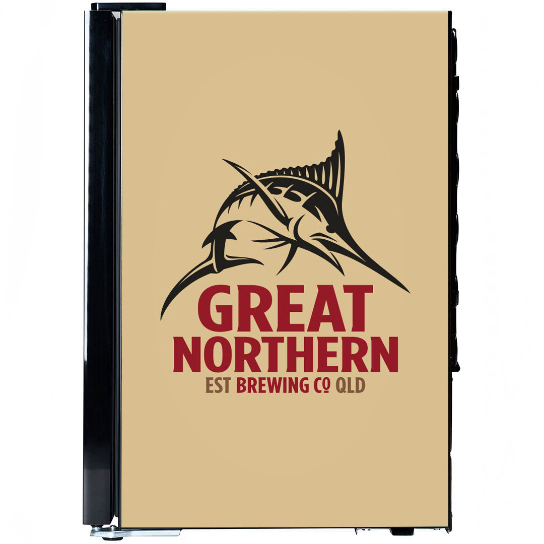 Great Northern Branded Glass Door Bar Fridge With Cool Frosted Door Logo - Model SC70-B-GNBC-GOLD