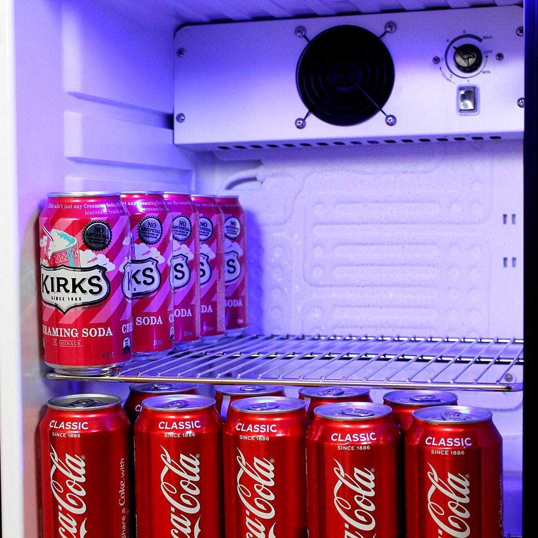 Great Northern Original Tropical Glass Door Fridge - 80 Cans Left Hinge Model EC68L-SSH-GNBC-CRISP