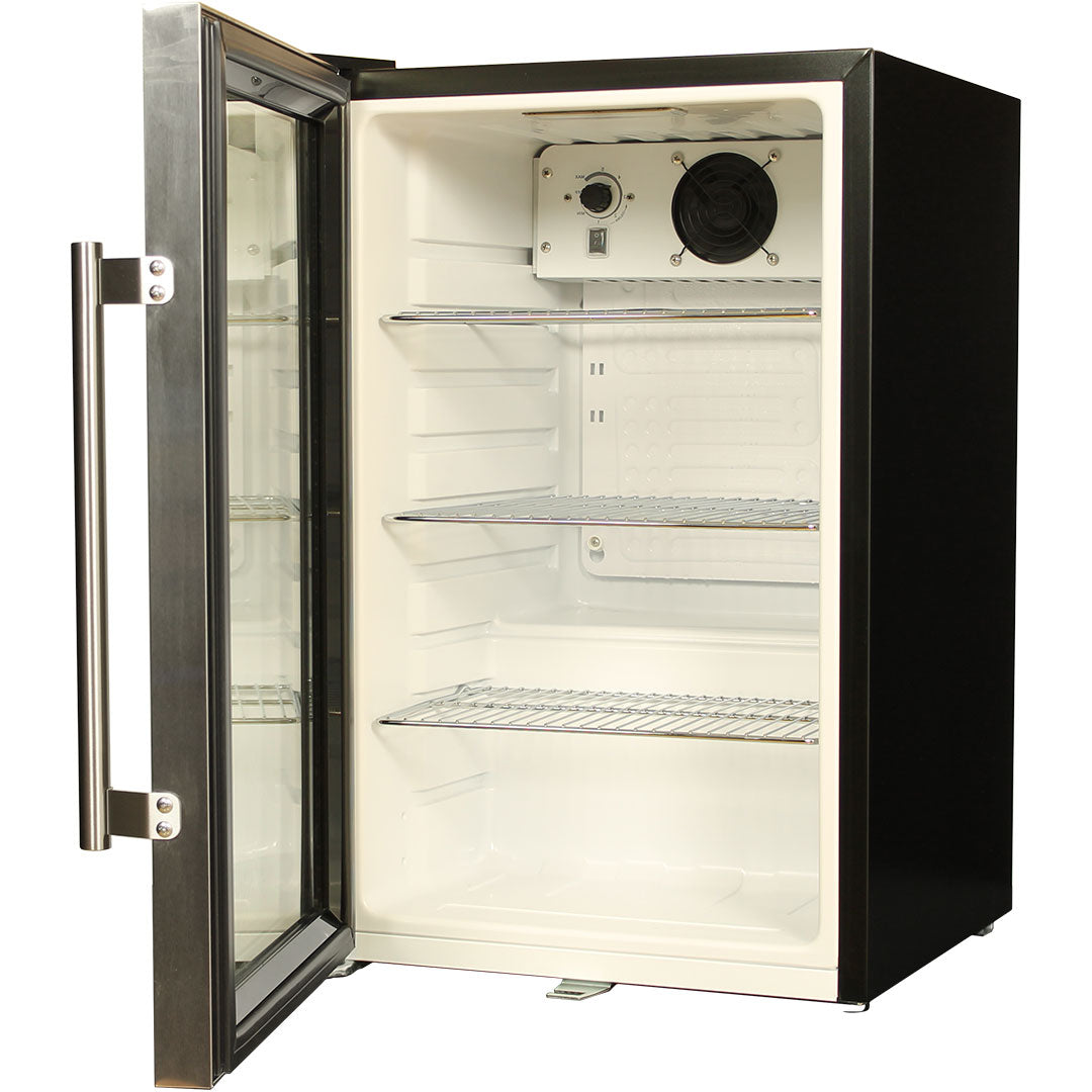 Great Northern Gold Tropical Glass Door Fridge - 80 Cans Left Hinge Model EC68L-SSH-GOLD