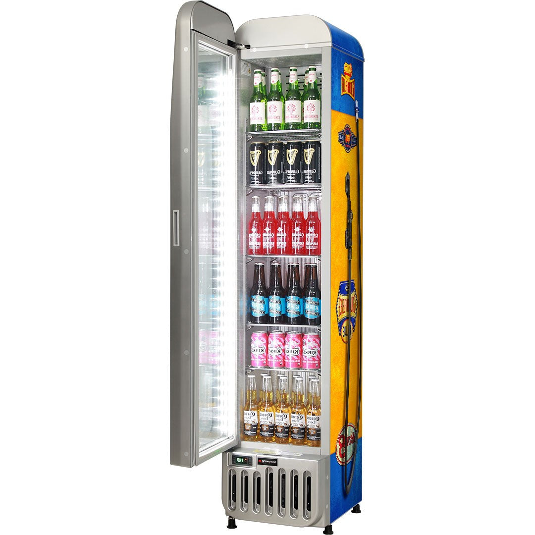 Golden Fleece Fuel Pump Skinny Glass Door Upright Cool Retro Bar Fridge - Model SK135L-FP-FLEECE