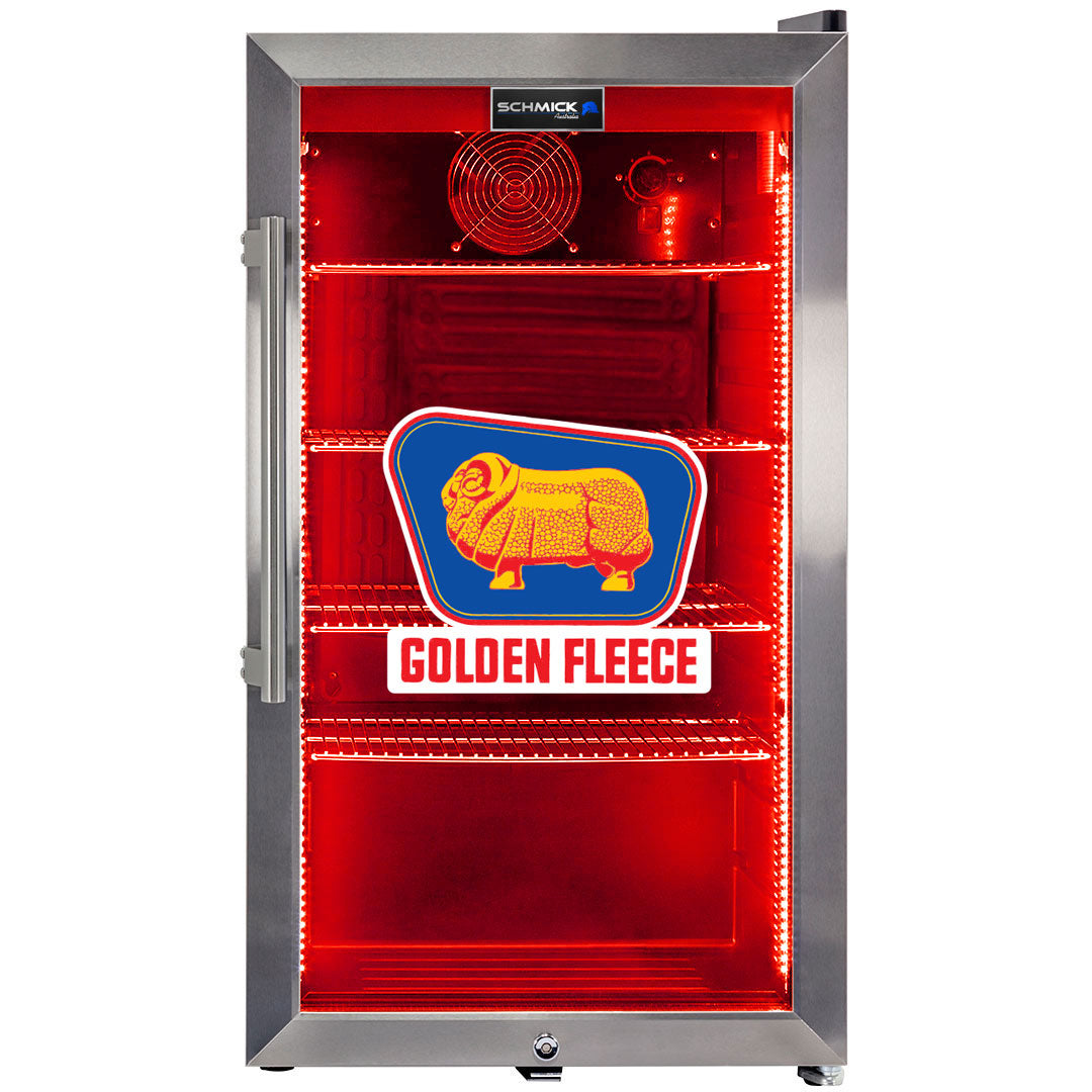 Golden Fleece Schmick Vintage Fuel Pump Triple Glazed Alfresco Bar Fridge With LED Strip Lights - Model HUS-SC88-FP-FLEECE