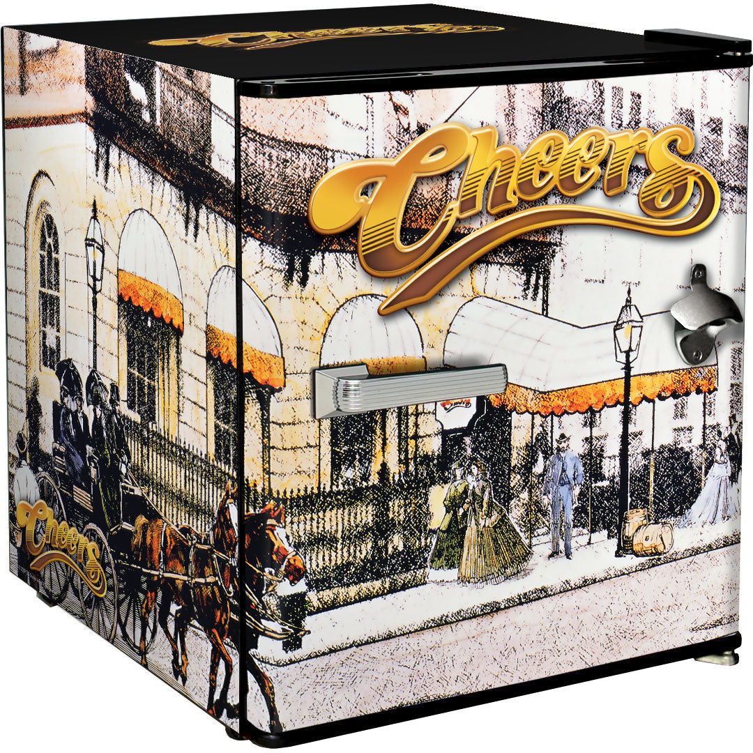 Cheers-Horses Retro Black Small Vintage Mini Bar Fridge 46 Litre With Opener - Model HUS-BC46B-RET-CH-HS