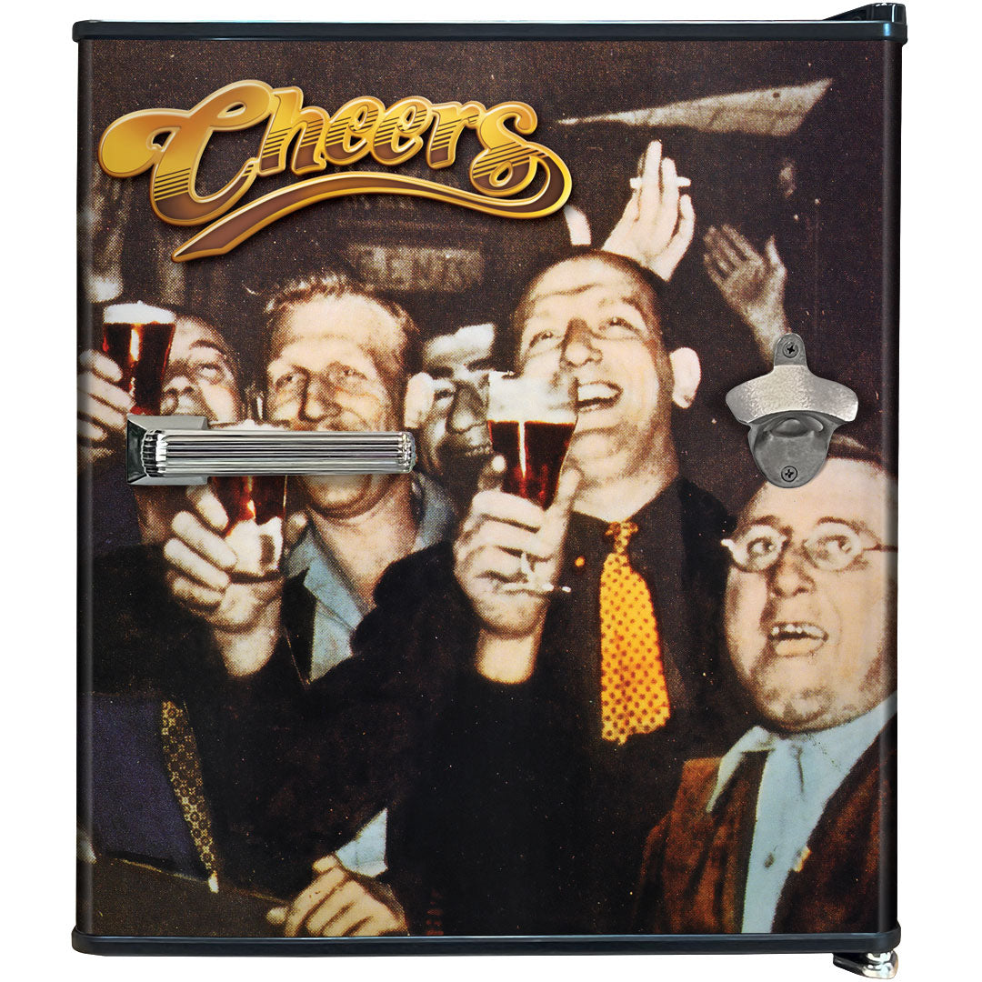 Cheers-We Win Retro Black Small Vintage Mini Bar Fridge 46 Litre With Opener - Model HUS-BC46B-RET-CH-WW