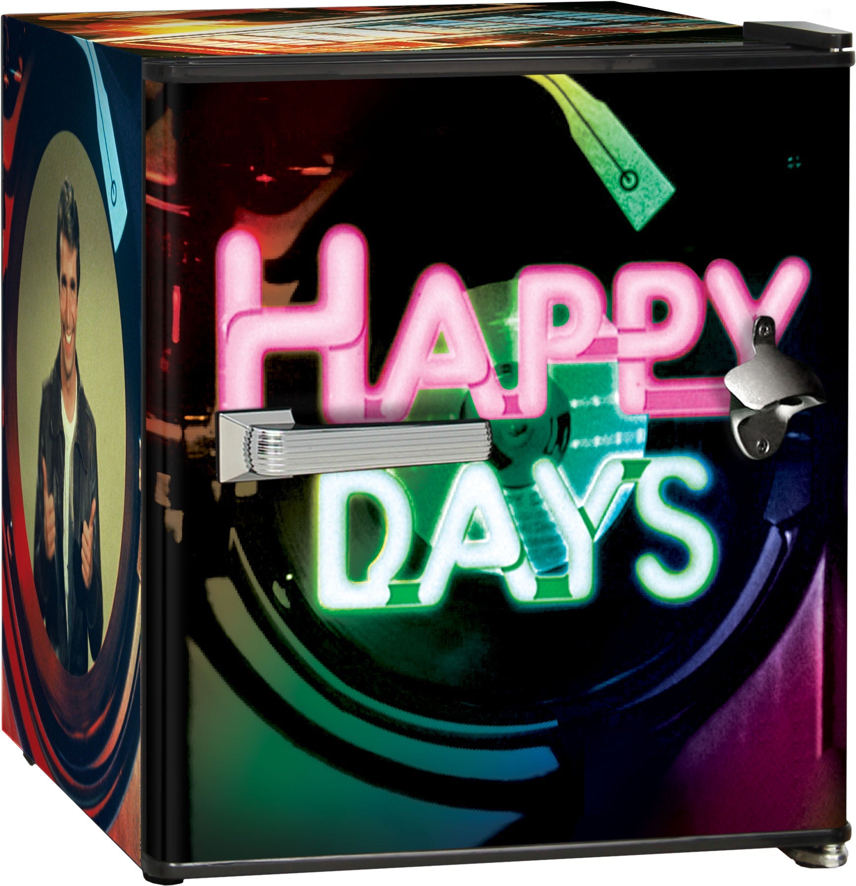 Happy Days Retro Black Small Vintage Mini Bar Fridge 46 Litre With Opener - Model BC46B-RET-HD1