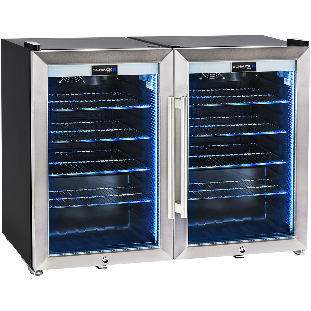 Schmick HUS-SC70-SS-COMBO - Tropical Triple Glazed Outdoor 2 Glass Door Alfresco Bar Fridge 140 Litre