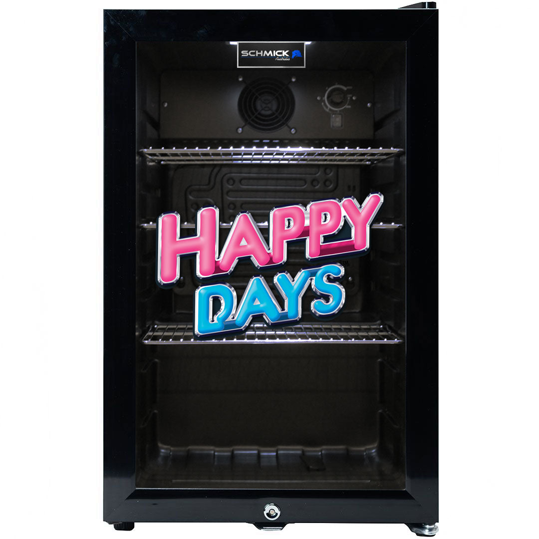 Happy Days Branded Glass Door Bar Fridge With Cool Frosted Door Logo - Model SC70-B-HD1