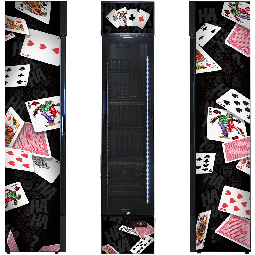 Branded Skinny Upright Bar Fridge With 'Joker' Playing Card Design - SS-P160FA-JOKER