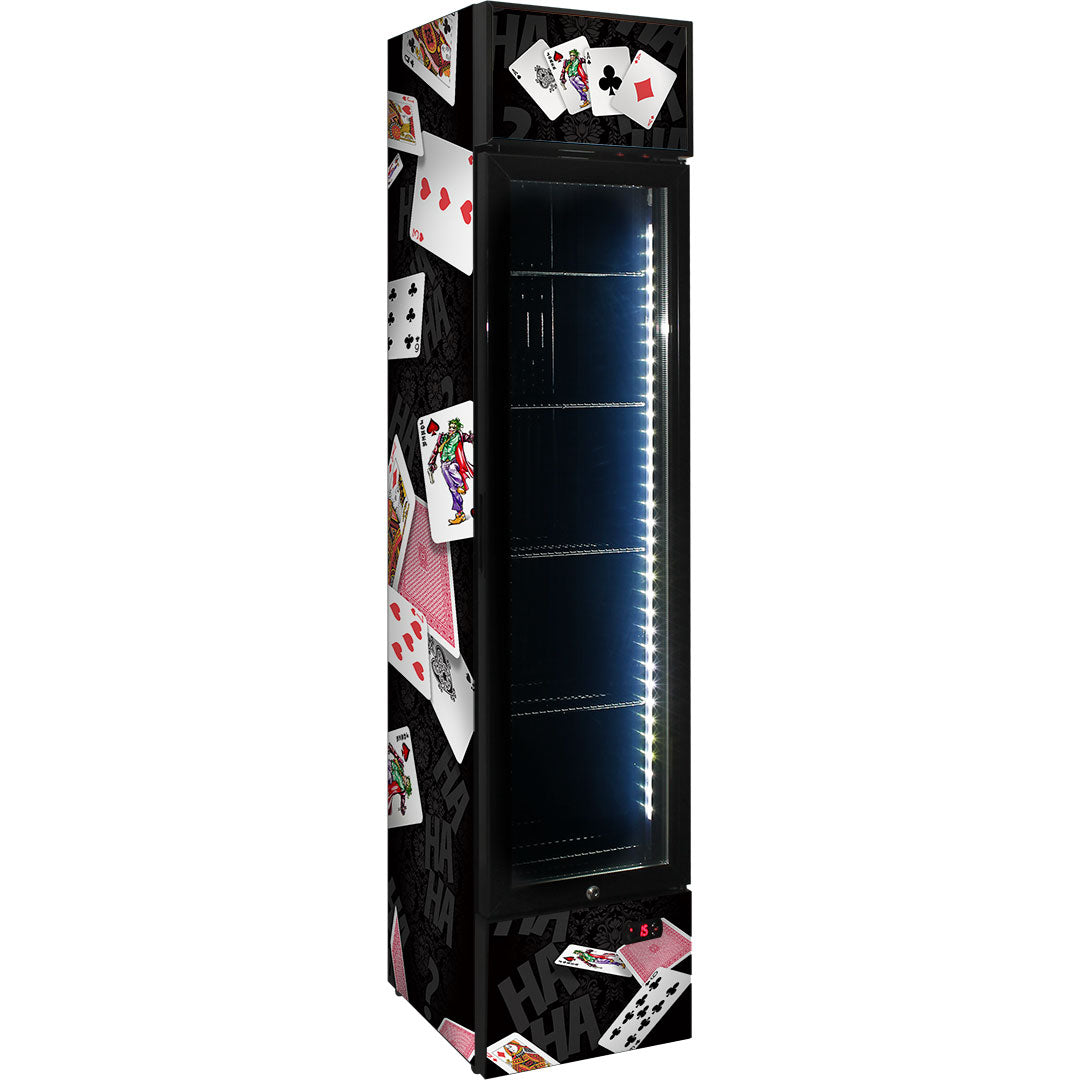 Branded Skinny Upright Bar Fridge With 'Joker' Playing Card Design - SS-P160FA-JOKER