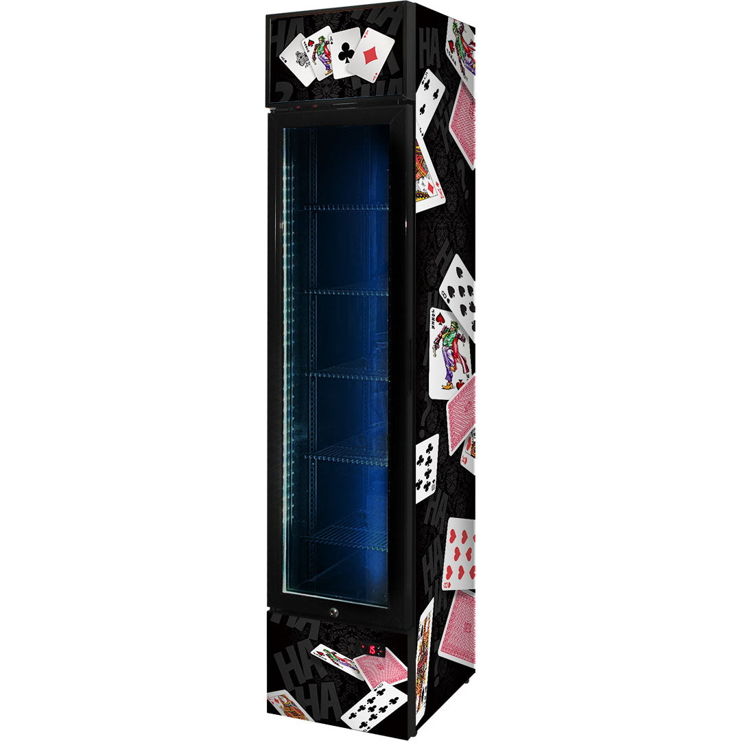 Branded Skinny Upright Bar Fridge With 'Joker' Playing Card Design - SS-P160FA-JOKER