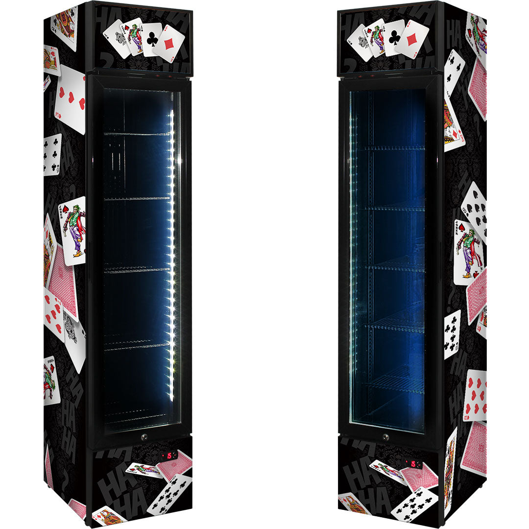 Branded Skinny Upright Bar Fridge With 'Joker' Playing Card Design - SS-P160FA-JOKER