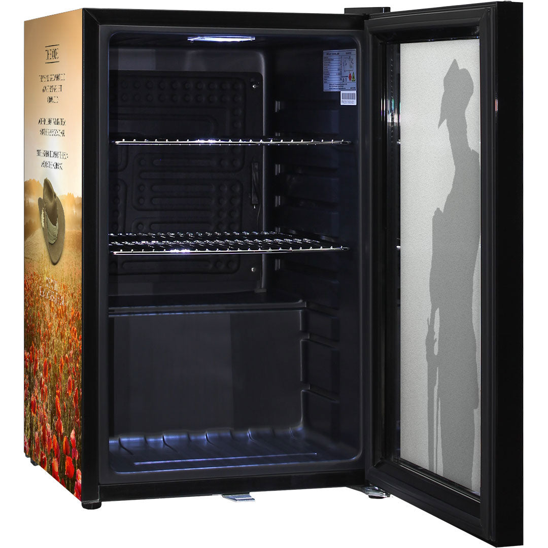 Lest We Forget SC70-B-LWF bar fridge - open door view