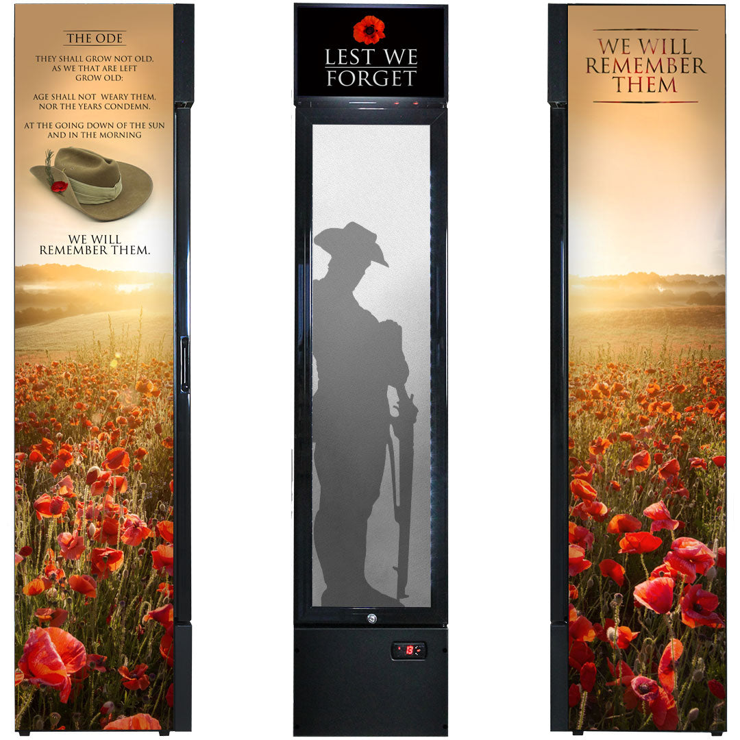 Schmick SS-P160FA-LWF - Skinny Upright Bar Fridge With Lest We Forget Design