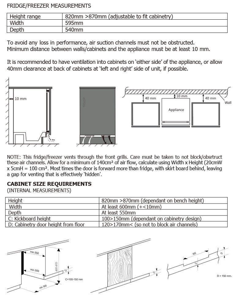 Schmick Integrated Under-Counter Built-In Fridge – 111L